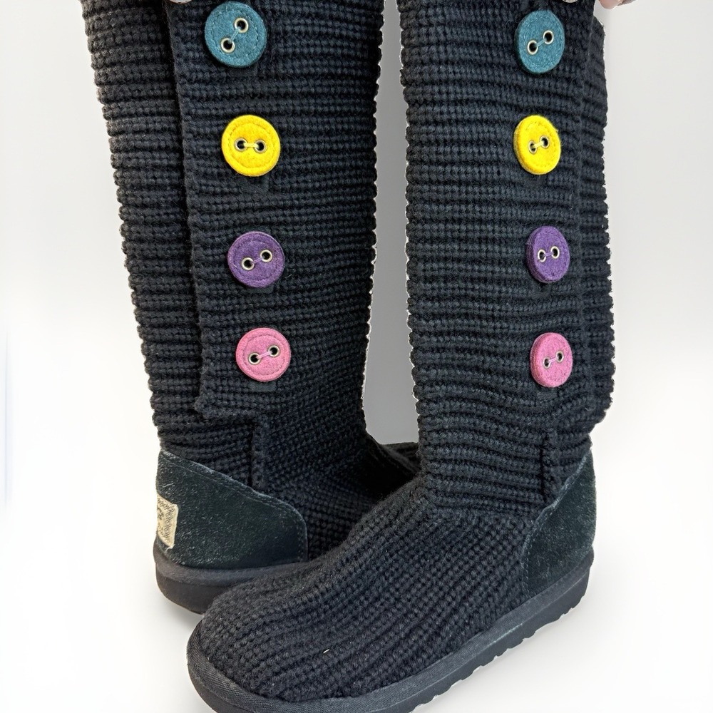 UGG Women's Black Knit Wool Button Pull-On Knee High Round Toe Rubber Sole
